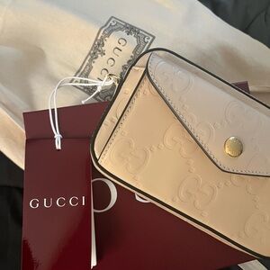 Gucci Cream Embossed Leather Bag